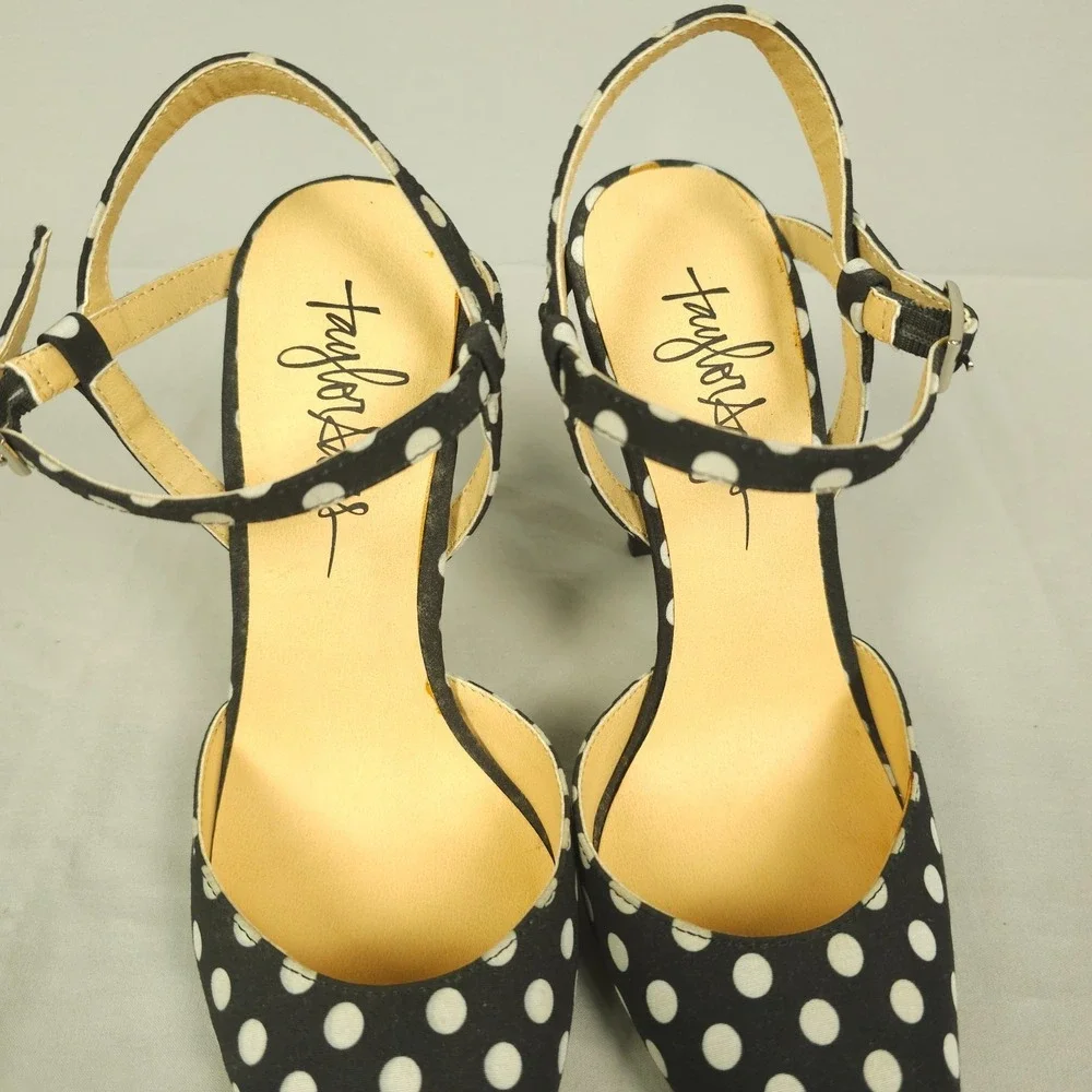 Taylor Says High Heel Stilettos Women 7.5M Black White Polka Dot Priscilla Lemon - Picture 9 of 12